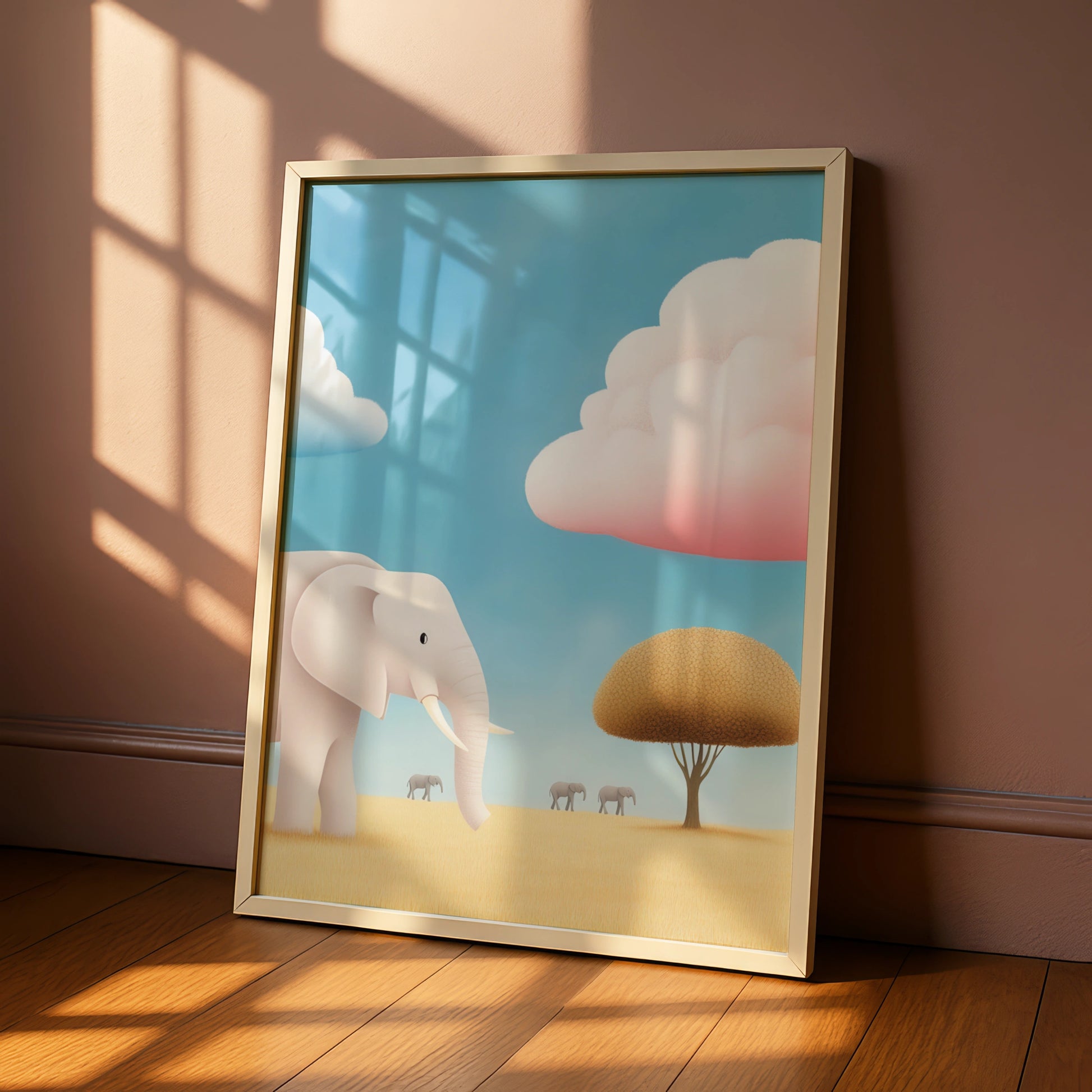 Elephant Nursery Wall Art, Safari Animal Print, Baby Room Poster, Pastel Kids Decor