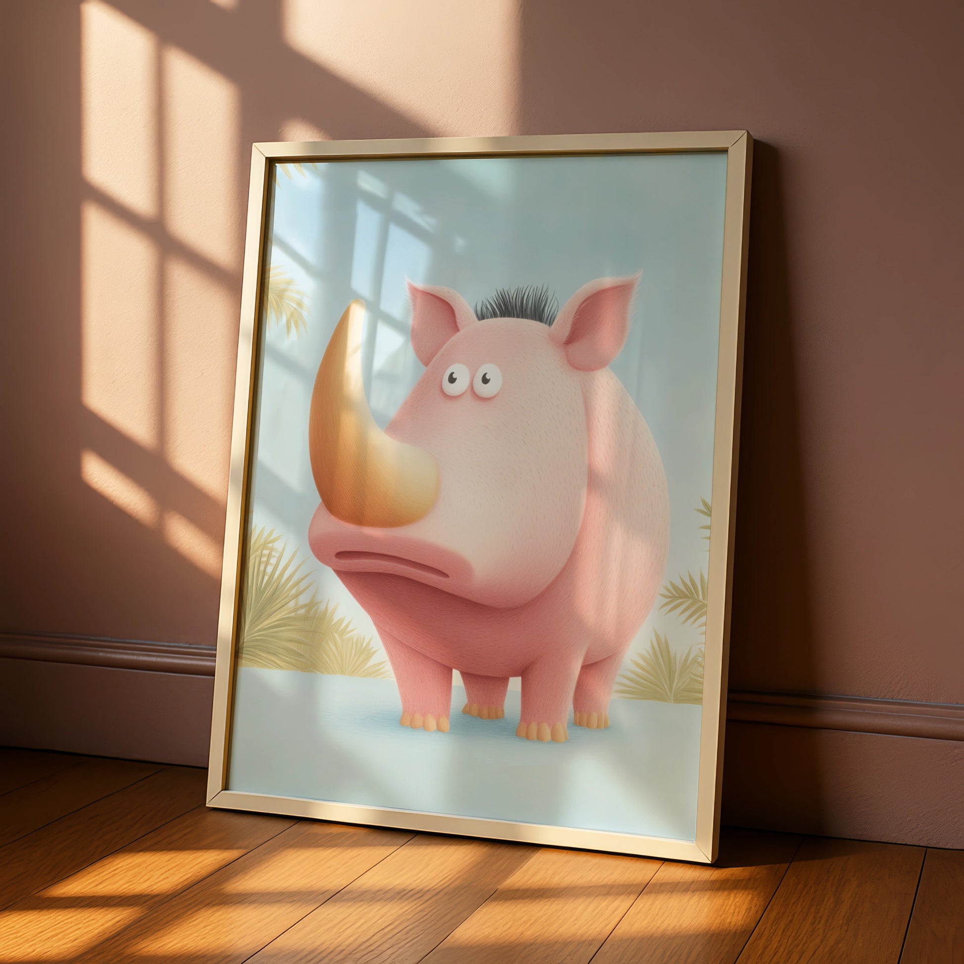 Cute Rhino Nursery Wall Art, Pink Rhinoceros Print, Safari Animal Poster for Kids Room