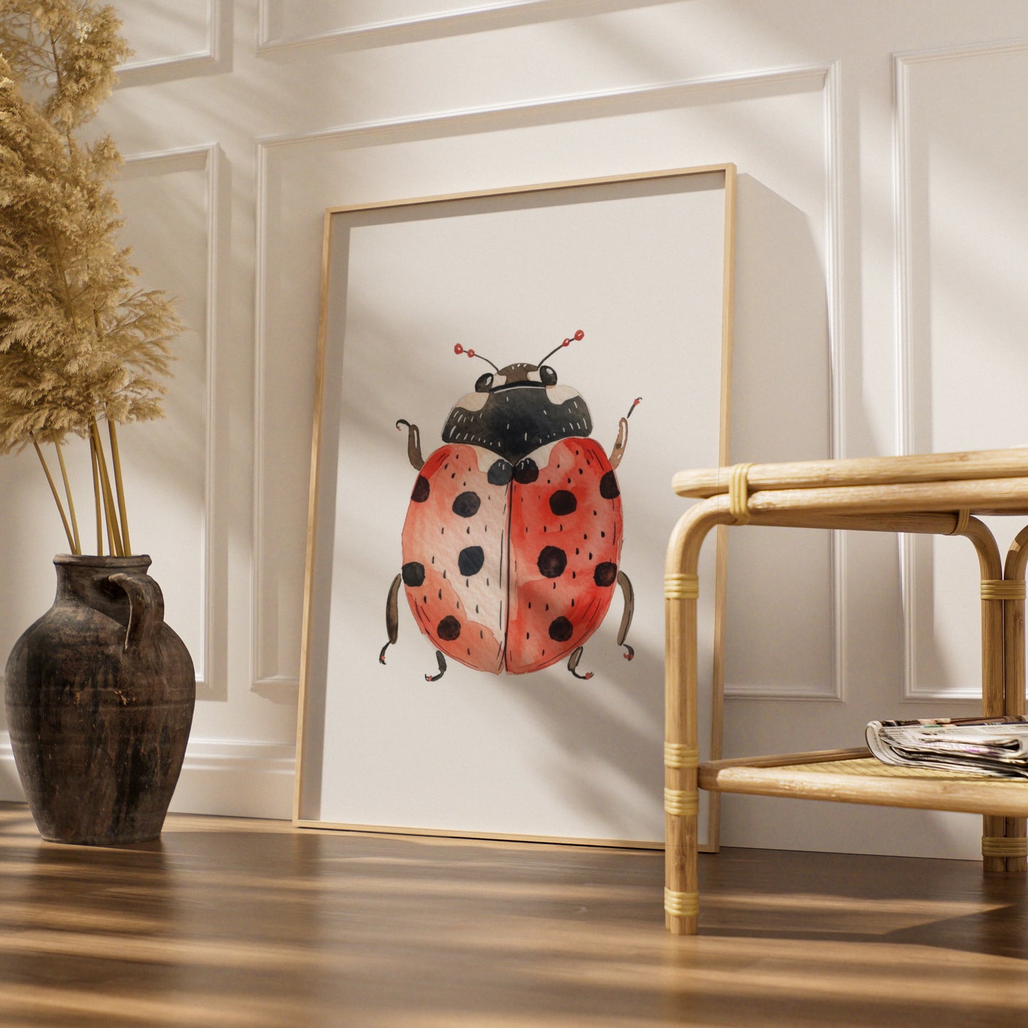 Ladybird Nursery Wall Art, Watercolour Ladybug Poster, Red Kids Room Print