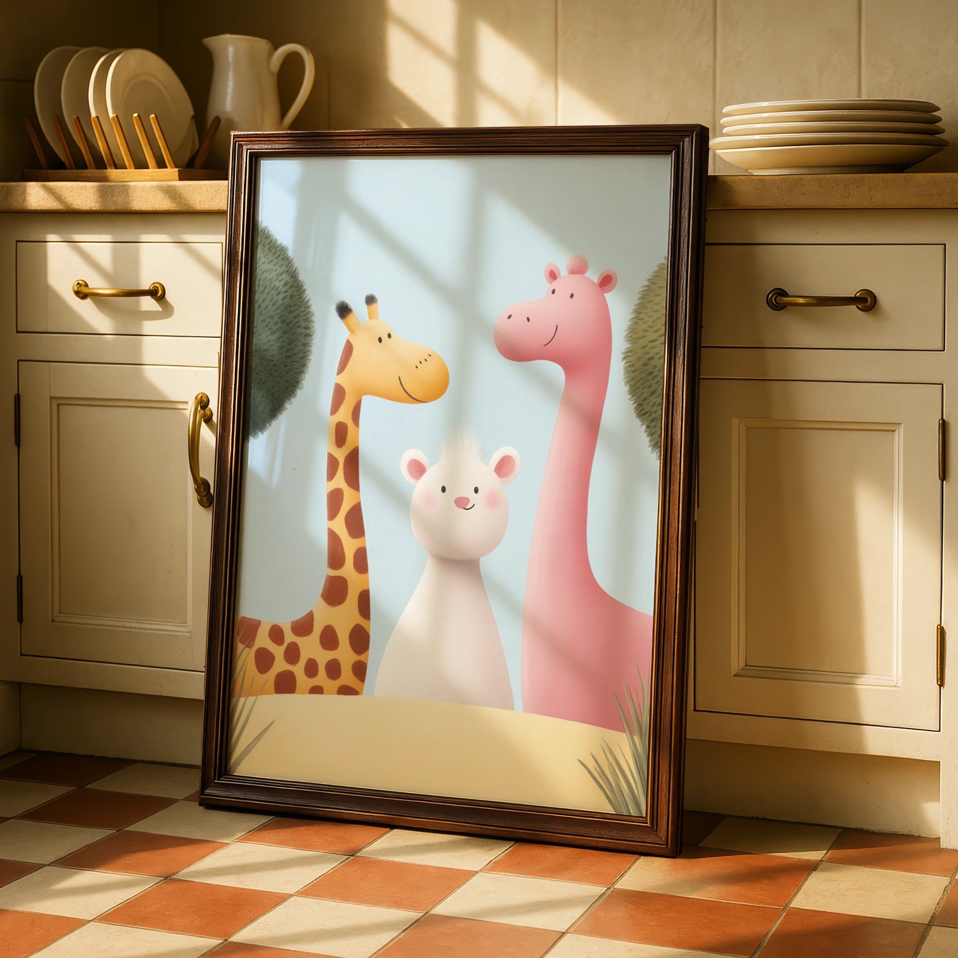 Cute Giraffe Nursery Wall Art, Baby Animal Poster, Safari Friends Print for Kids Room