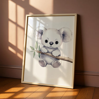 Koala Nursery Wall Art, Cute Baby Koala Print, Grey Animal Poster for Kids Room