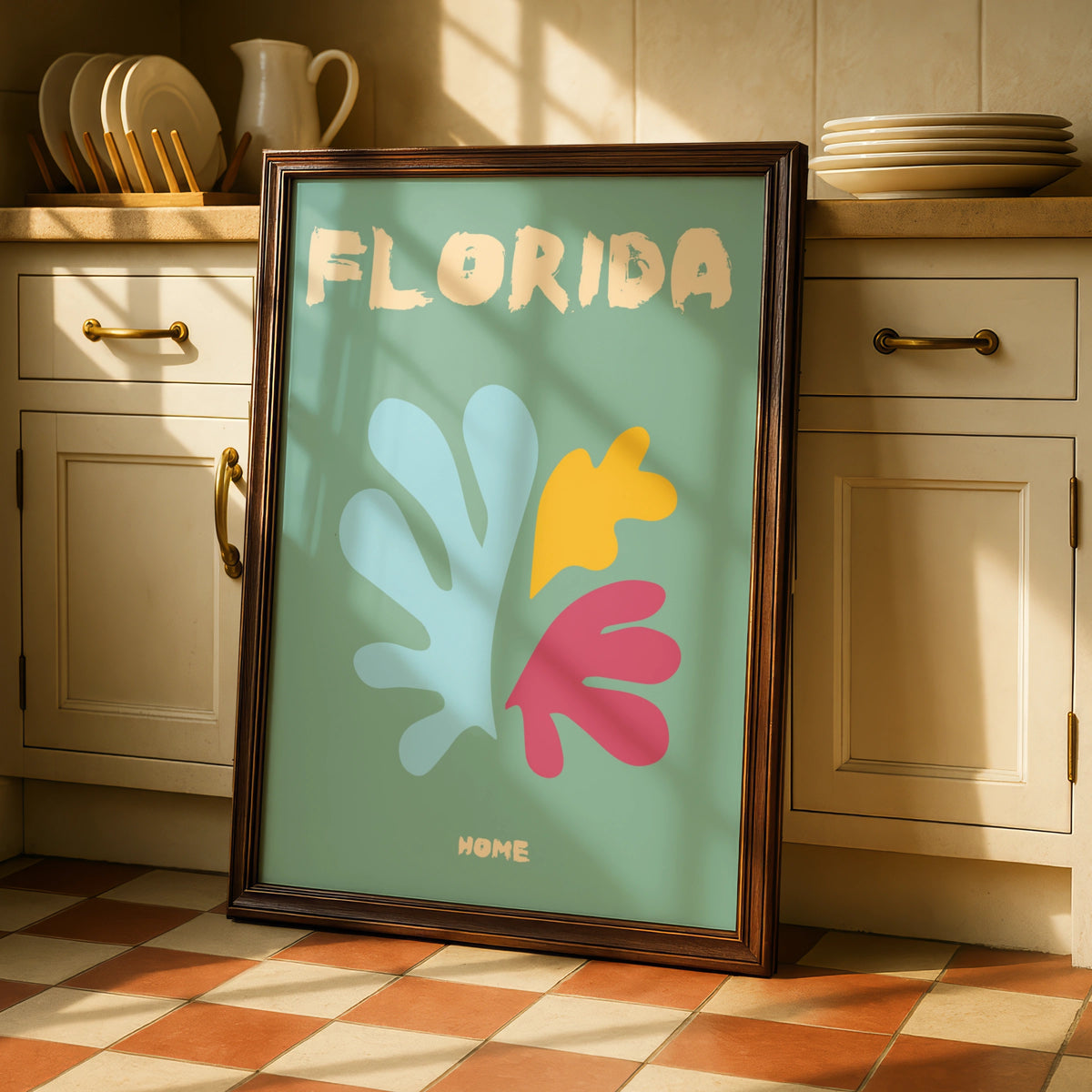 Florida Travel Poster, Retro Wall Art, Colourful Abstract Coral Print, USA Home Decor