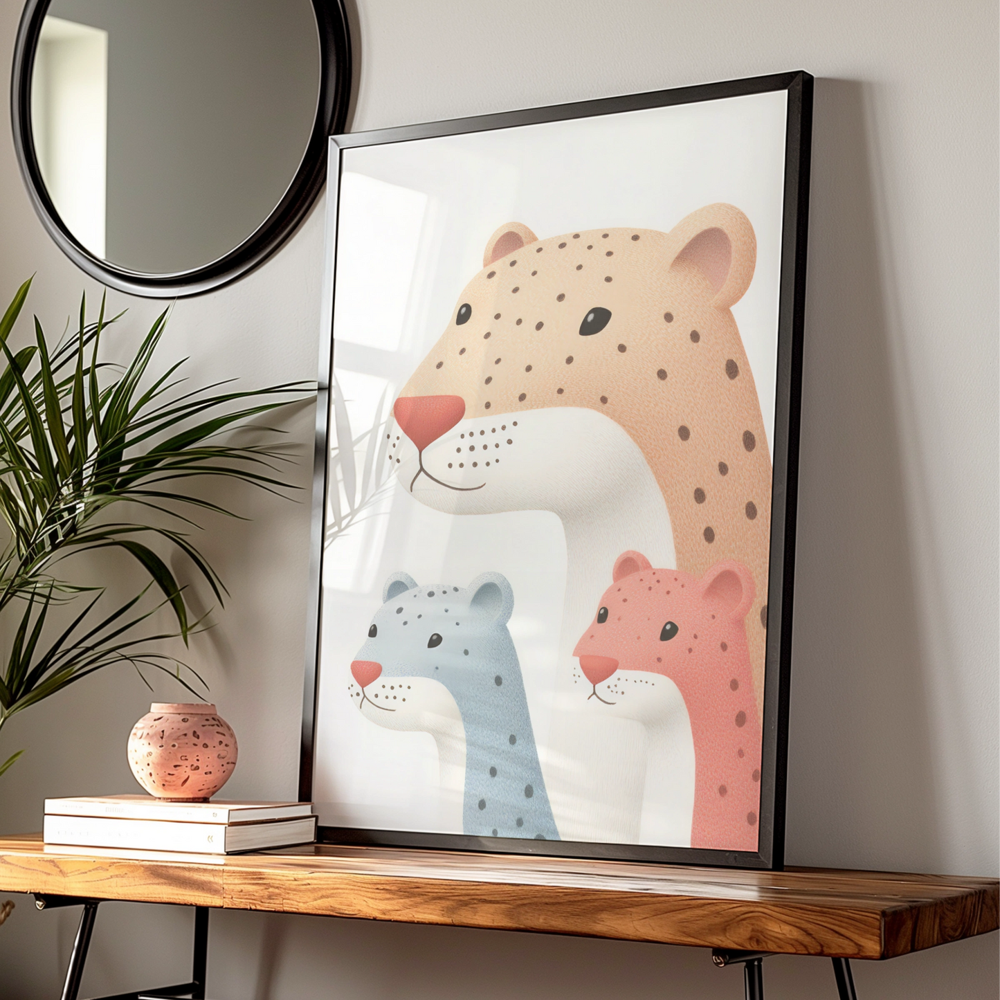 Leopard Family Nursery Wall Art, Cute Cheetah Cubs Print, Safari Baby Room Poster