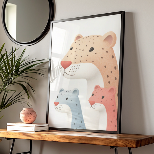Leopard Family Nursery Wall Art, Cute Cheetah Cubs Print, Safari Baby Room Poster