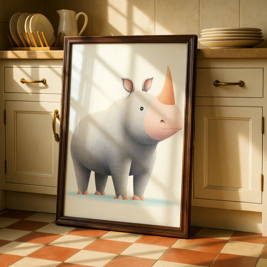 Cute Rhino Nursery Wall Art, Safari Animal Print, Baby Room Poster, Grey Kids Decor