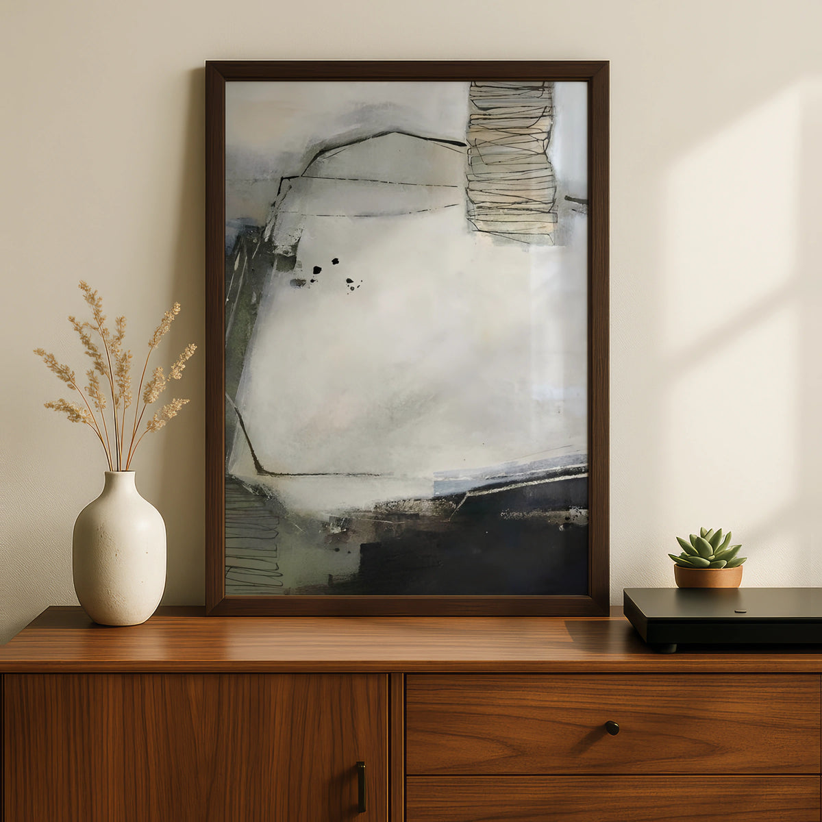 Modern Monochrome Abstract Art Print, Black White Neutral Wall Art, Contemporary Gallery Wall Poster
