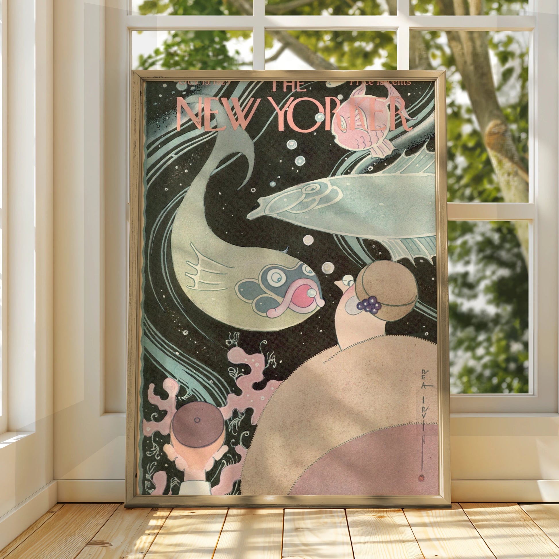 New Yorker Cover Art Poster, October 1929, Rea Irvin Underwater Fish Print