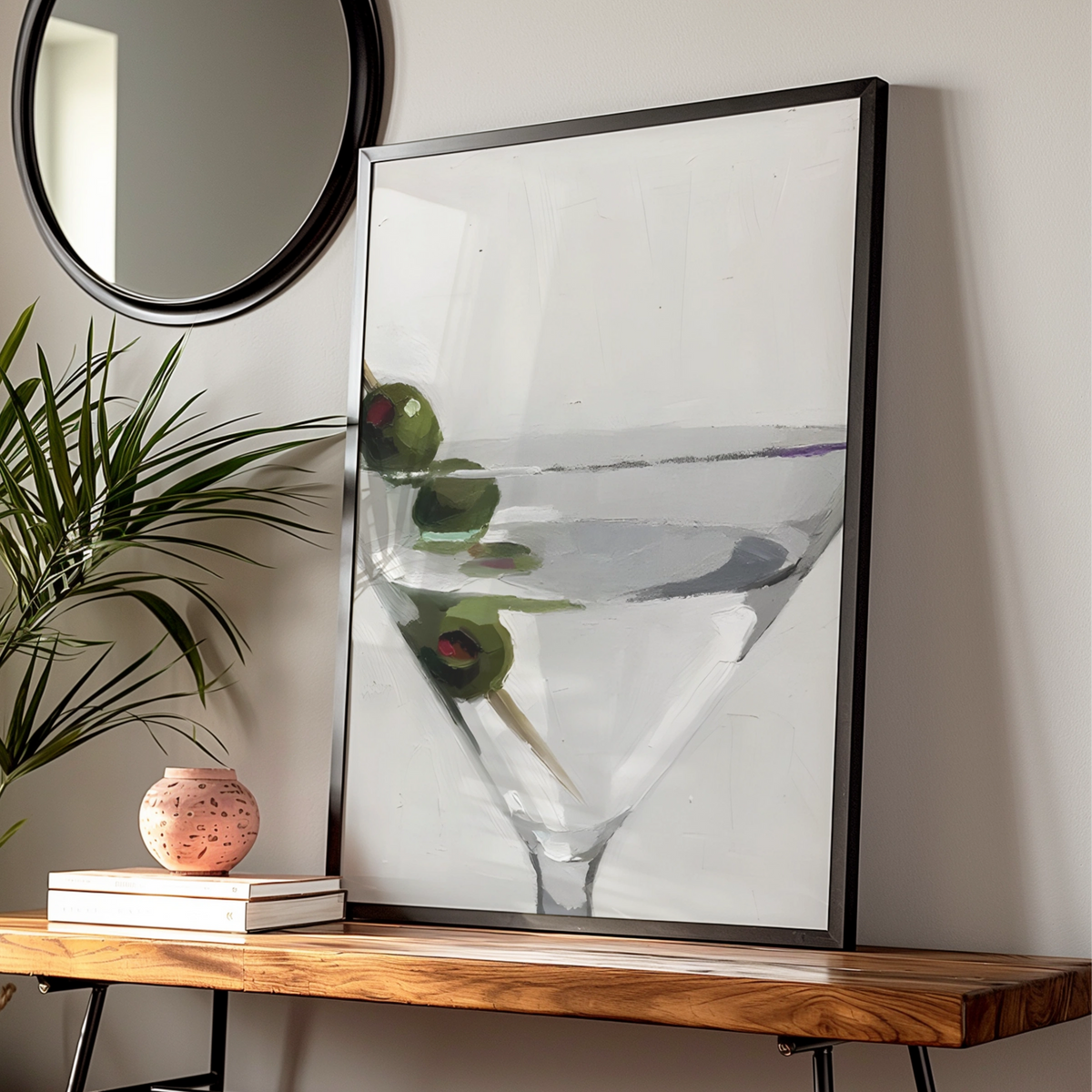 Martini Glass Print, Cocktail Wall Art, Neutral Modern Poster, Bar Cart Decor, Kitchen Art — Digital Download