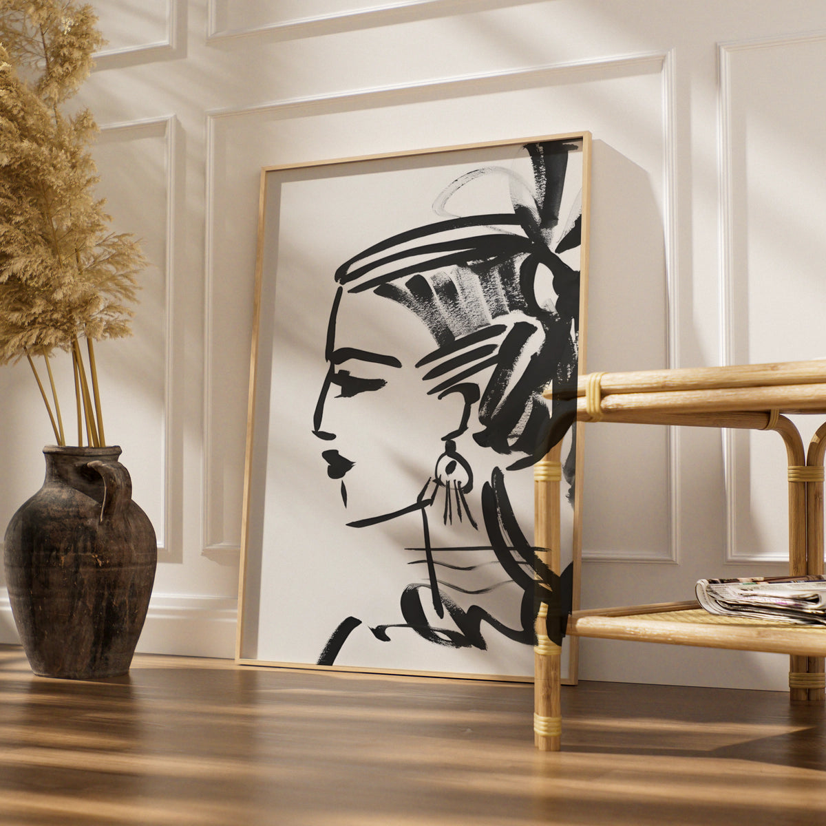 Female Face Line Art, Monochrome Wall Art, Black and White Poster, Minimalist Print