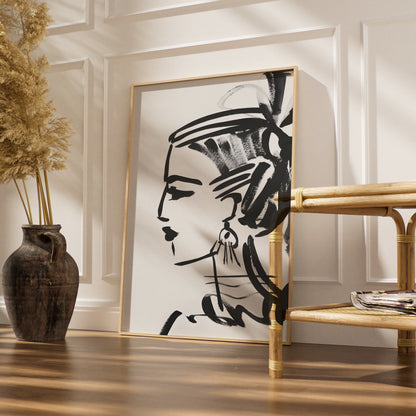 Female Face Line Art, Monochrome Wall Art, Black and White Poster, Minimalist Print