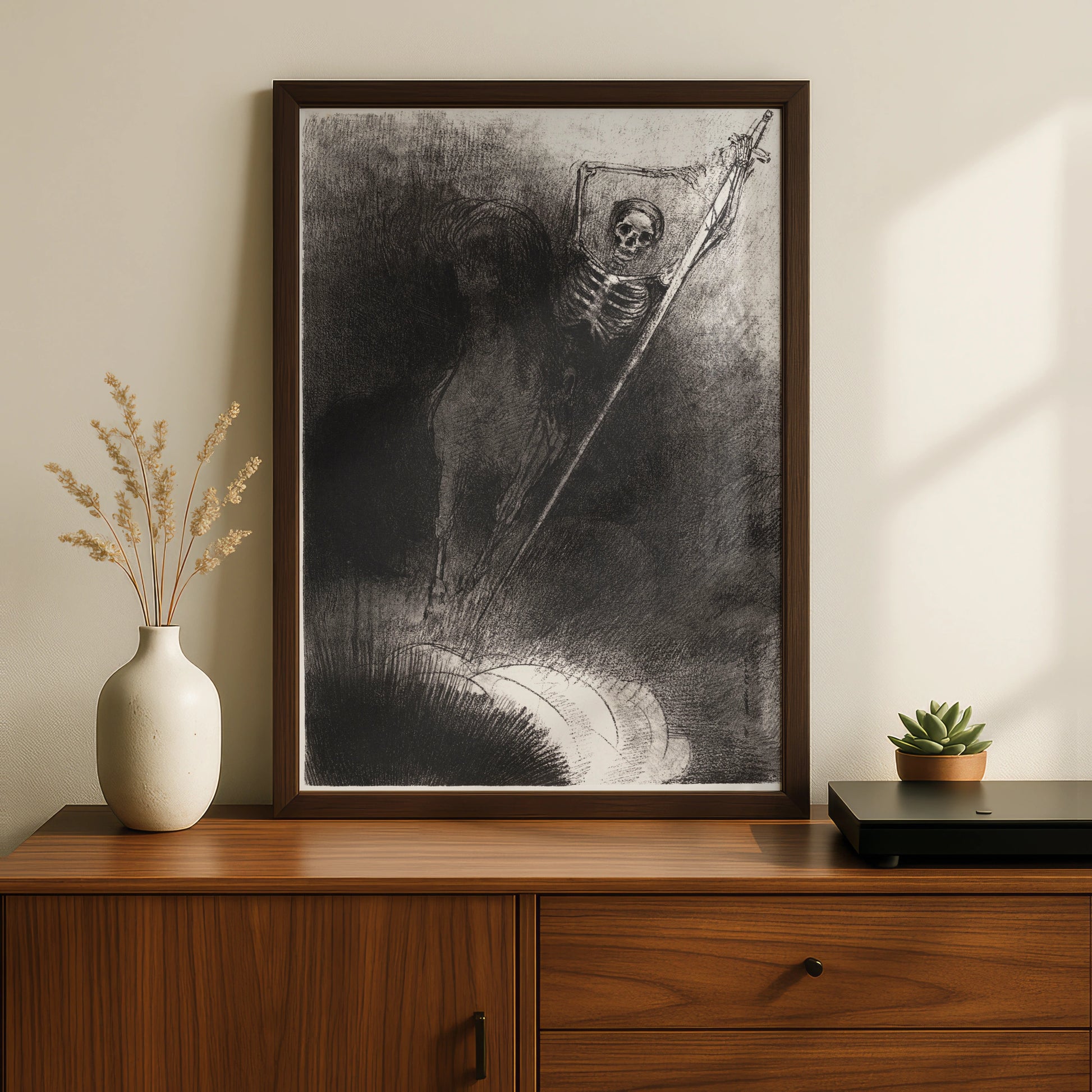 Grim Reaper Skeleton Wall Art, Dark Halloween Poster, Gothic Skull Print, Macabre Home Decor