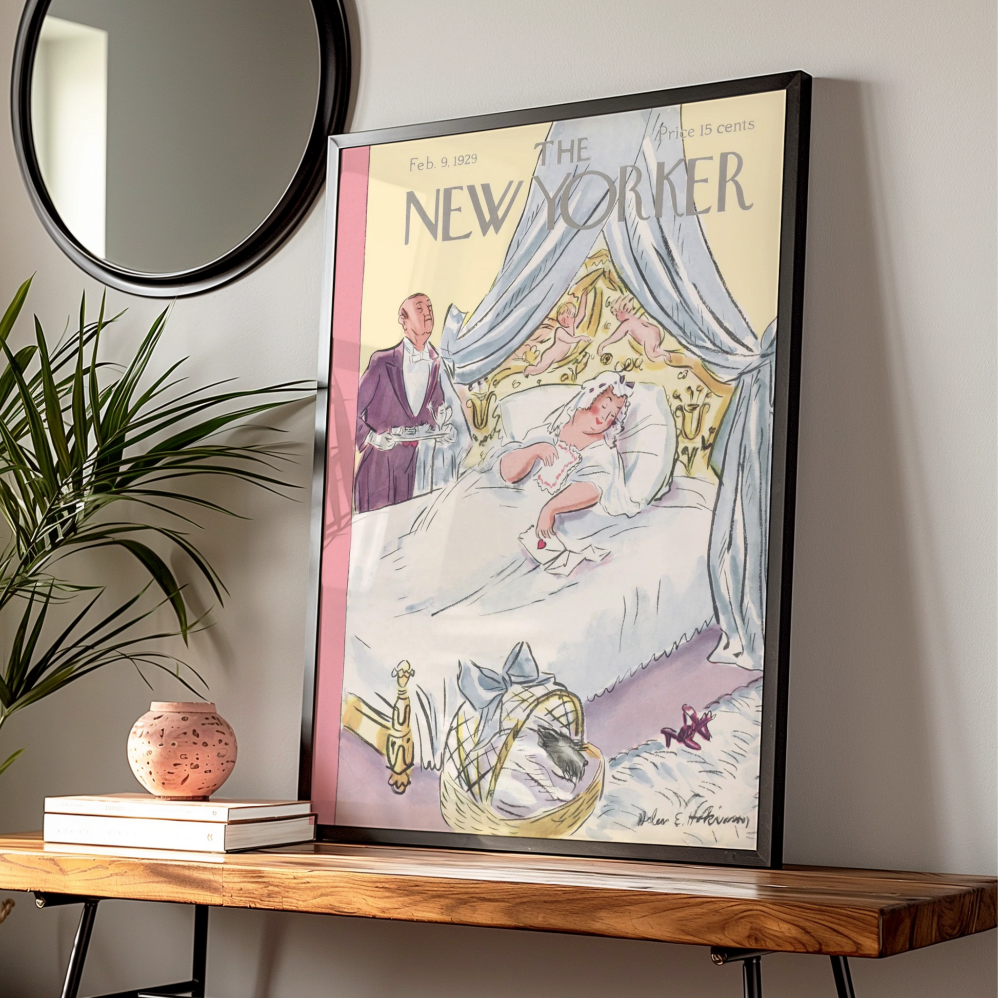 New Yorker 1929 Cover Poster, Valentine Bedroom Scene, Vintage Magazine Wall Art