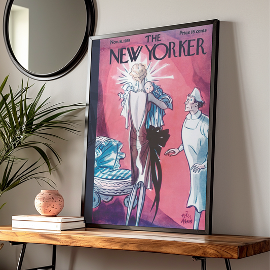The New Yorker 1929 Cover Poster, Peter Arno Vintage Art, Pink Art Deco Wall Print