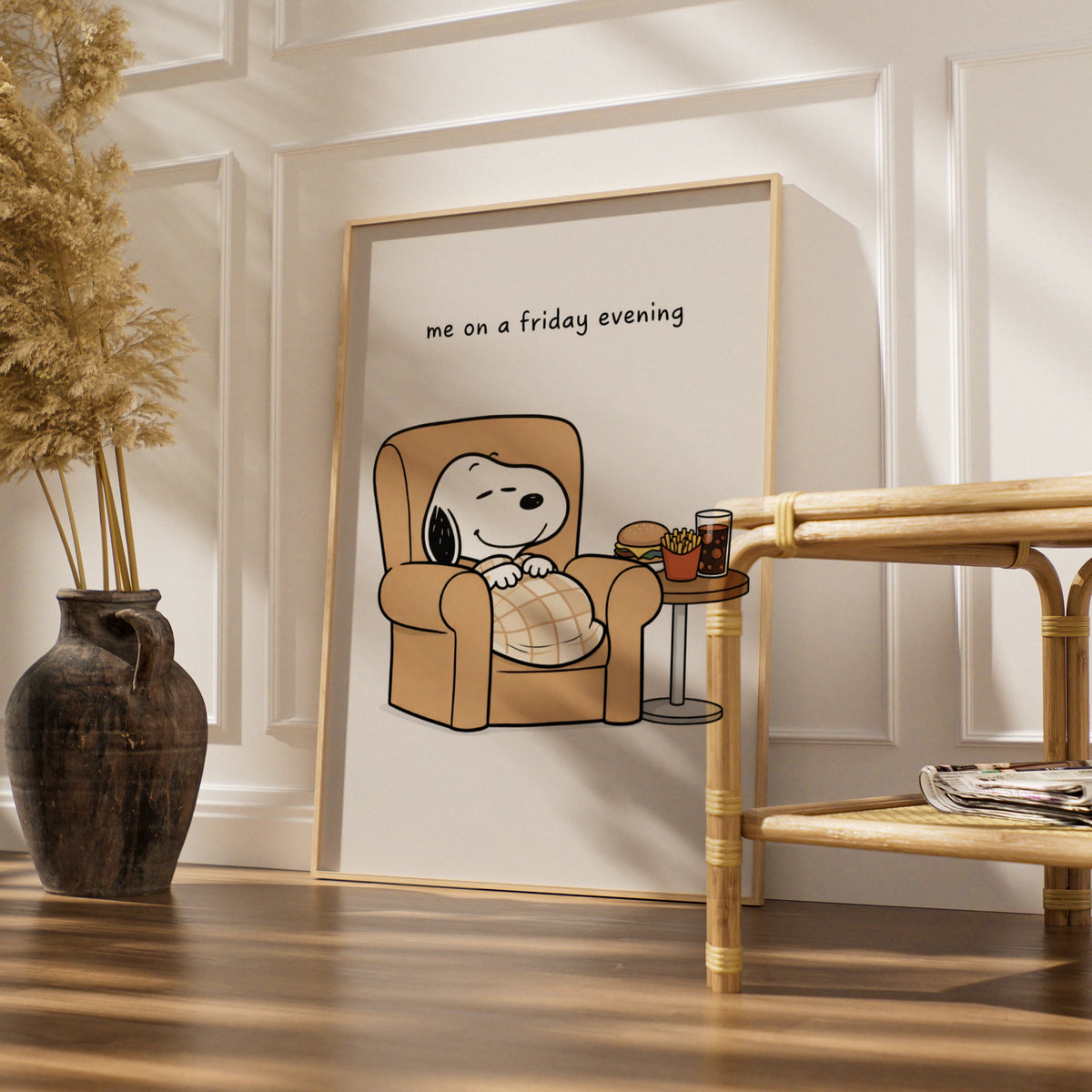 Relaxing Dog Cartoon Poster, Funny Friday Night Wall Art, Quirky Print for Living Room