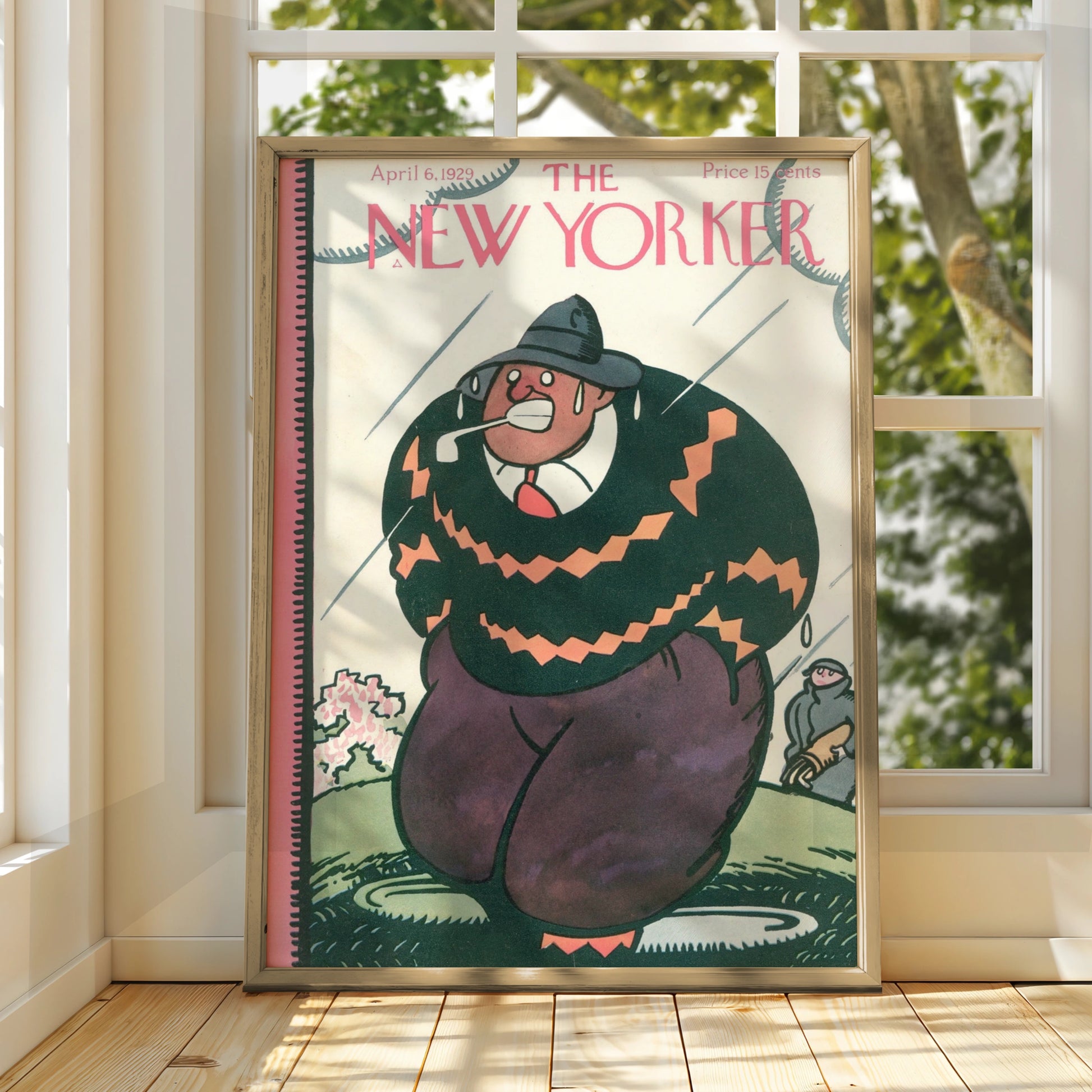 New Yorker 1929 Golf Cover Poster, Vintage Comic Art Print, Rainy Day Golfer Wall Art