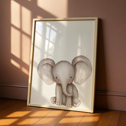 Elephant Nursery Wall Art, Cute Baby Elephant Poster, Safari Animal Print for Kids Room Decor