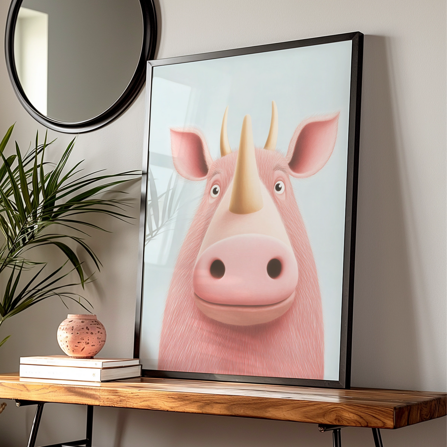 Cute Rhino Nursery Wall Art, Pink Rhinoceros Print, Kids Room Poster, Baby Animal Decor