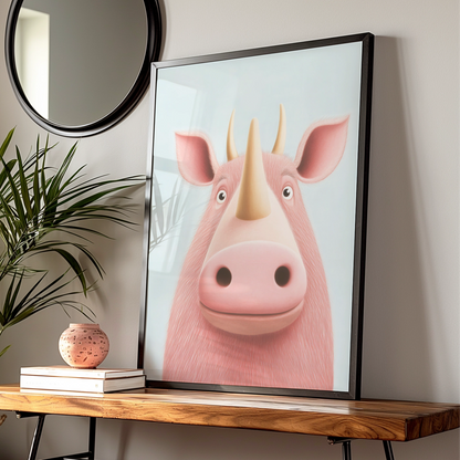 Cute Rhino Nursery Wall Art, Pink Rhinoceros Print, Kids Room Poster, Baby Animal Decor
