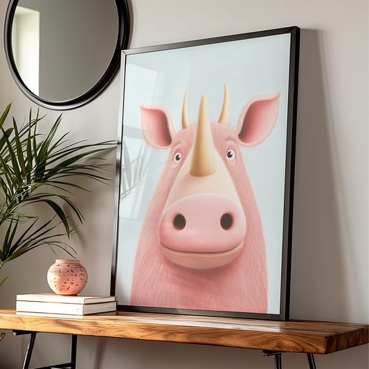 Cute Rhino Nursery Wall Art, Pink Rhinoceros Print, Kids Room Poster, Baby Animal Decor
