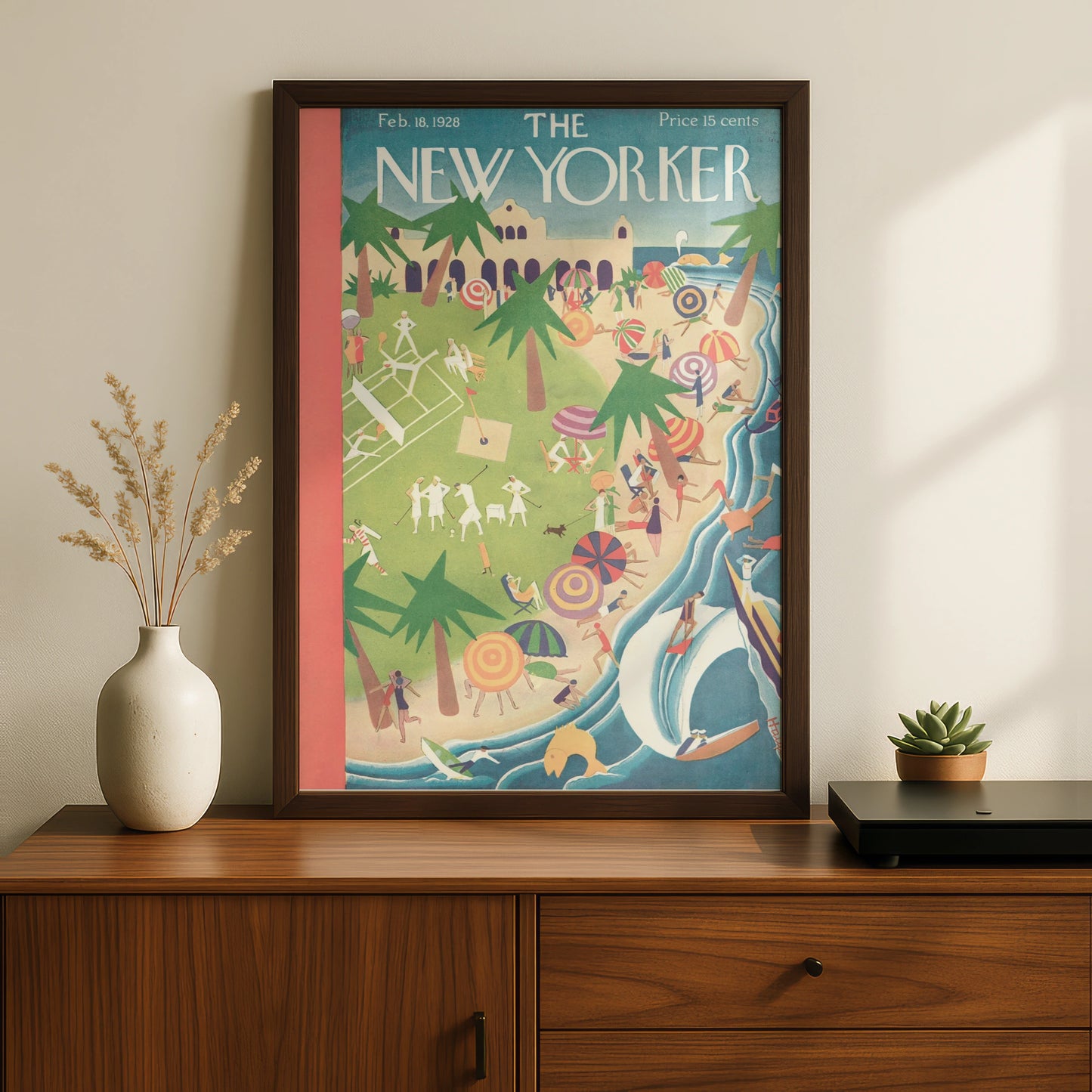 The New Yorker 1928 Beach Resort Cover Art Poster, Vintage Art Deco Wall Print