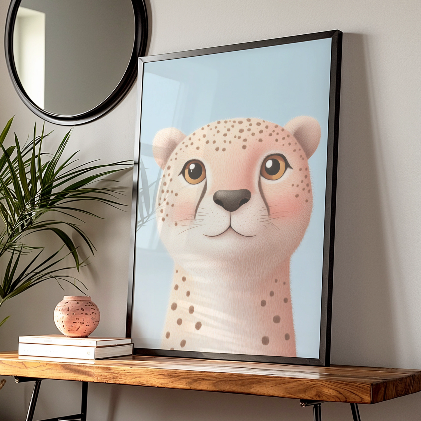 Cute Cheetah Nursery Wall Art, Baby Animal Print, Safari Kids Room Poster, Blue