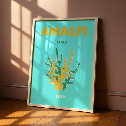 Amalfi Coast Travel Poster, Italy Wall Art, Retro Coastal Print, Mediterranean Decor