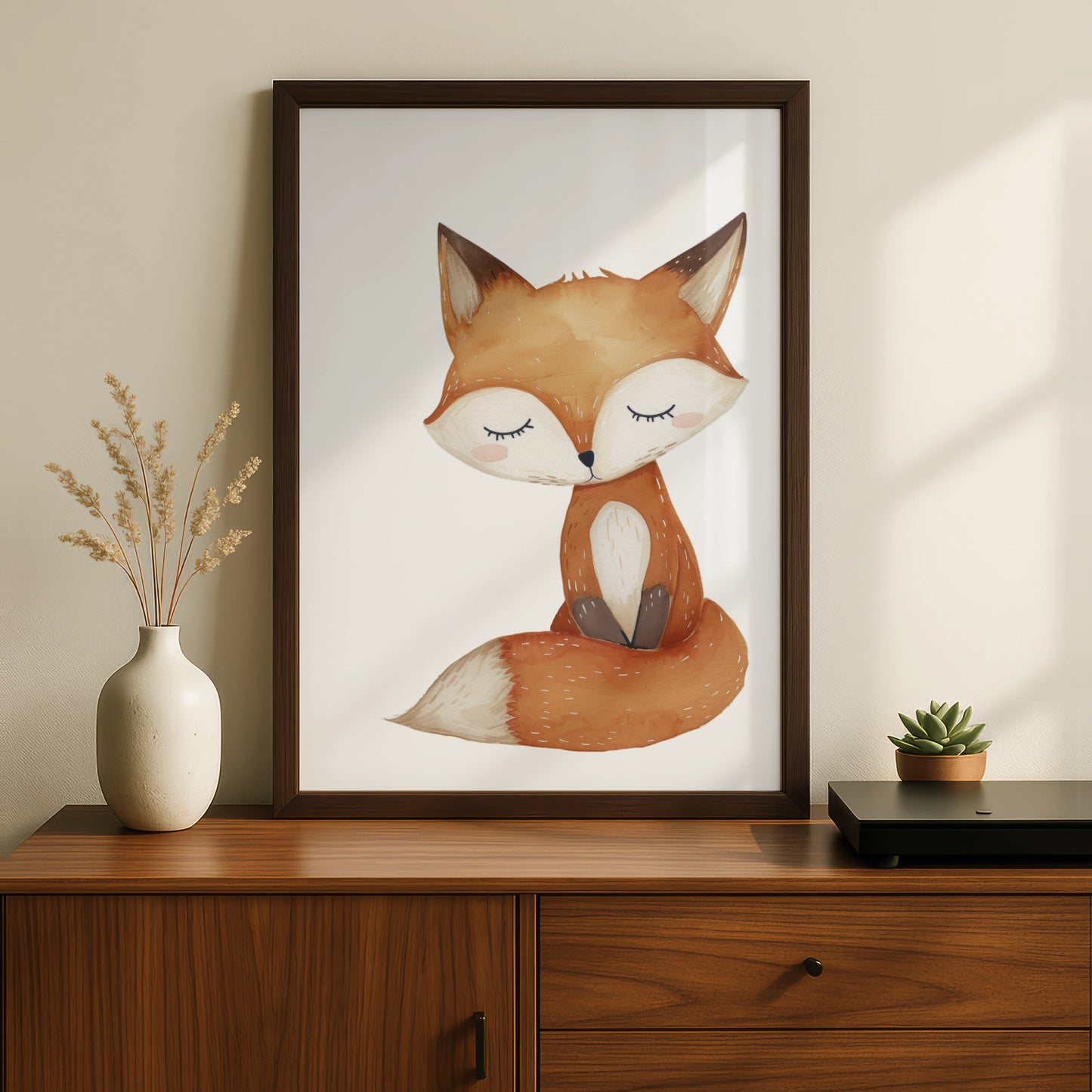 Woodland Fox Nursery Wall Art, Watercolour Fox Poster, Baby Animal Print, Kids Room Decor