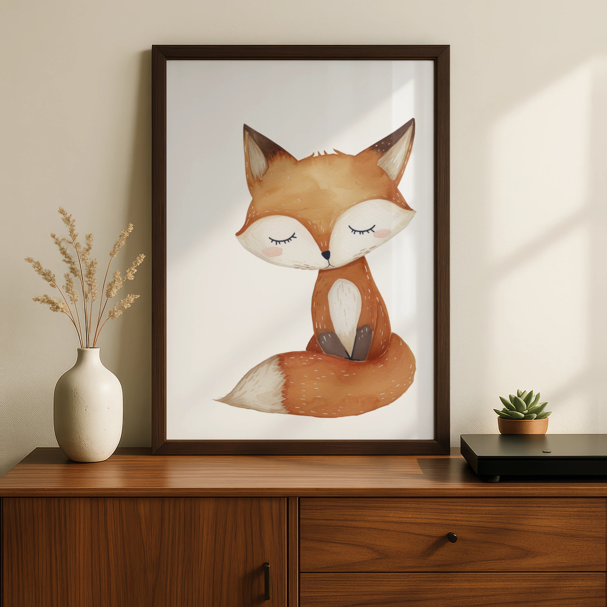 Woodland Fox Nursery Wall Art, Watercolour Fox Poster, Baby Animal Print, Kids Room Decor