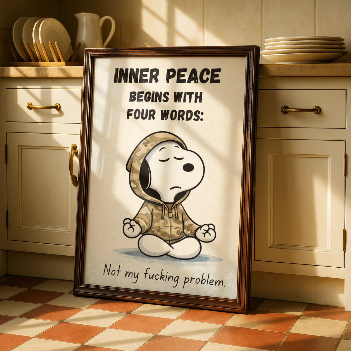 Meditating Dog Cartoon Poster, Funny Quote Print, Quirky Wall Art, Rude Humour Print