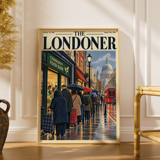The Londoner Vintage Magazine Cover Poster, London Rainy Street Wall Art, St Paul's Cathedral Print