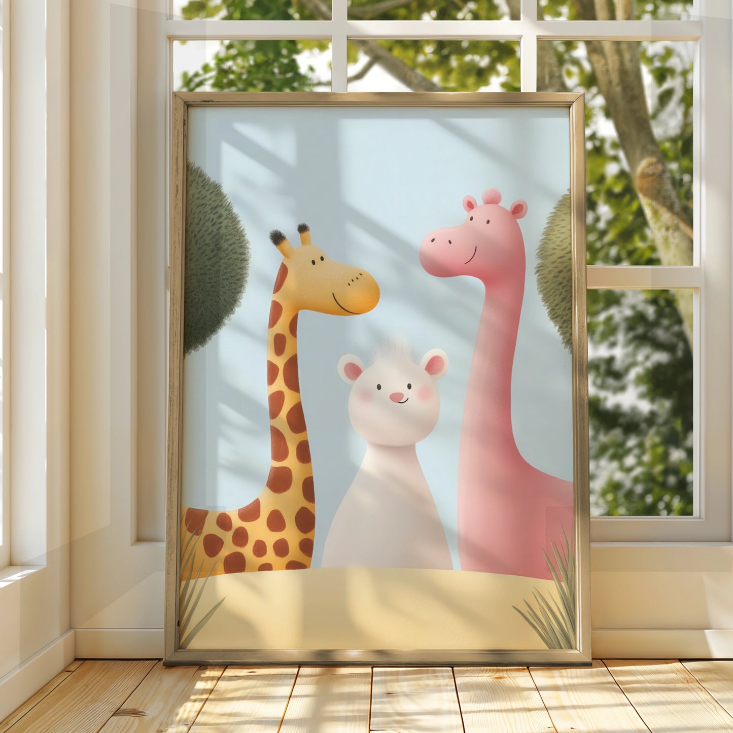 Cute Giraffe Nursery Wall Art, Baby Animal Poster, Safari Friends Print for Kids Room