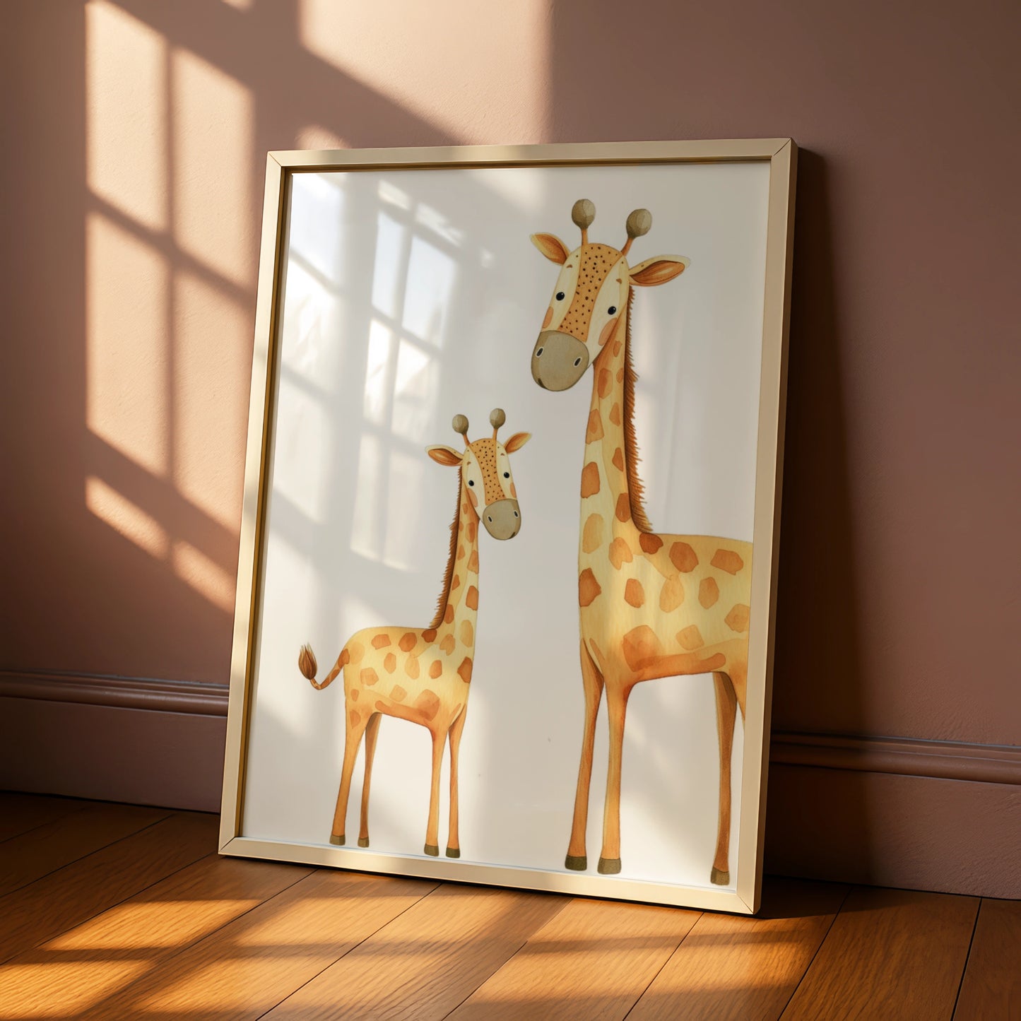 Giraffe Nursery Wall Art, Baby and Mother Giraffe Print, Safari Animal Poster for Kids Room