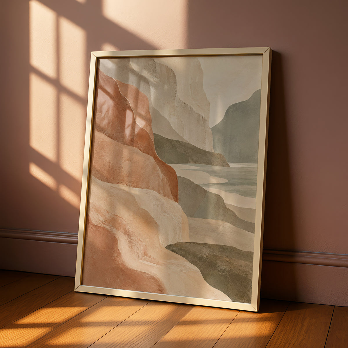 Australian Coastal Cliffs Print, Abstract Landscape Wall Art, Terracotta Sage Neutral Poster