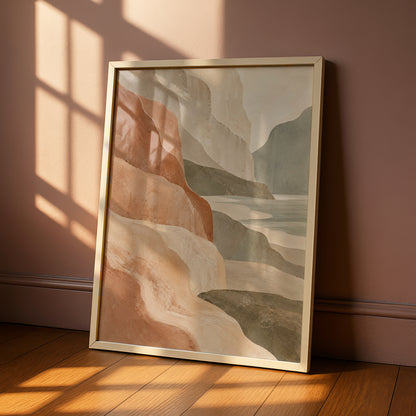Australian Coastal Cliffs Print, Abstract Landscape Wall Art, Terracotta Sage Neutral Poster