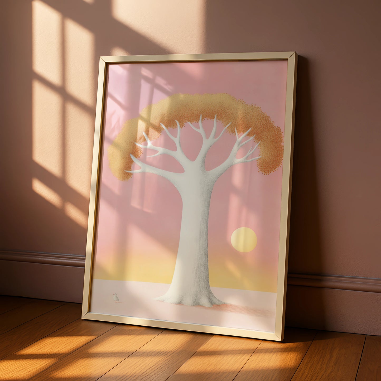 Nursery Wall Art Pink Tree Print, Boho Baby Room Poster, Pastel Sunset Children's Decor