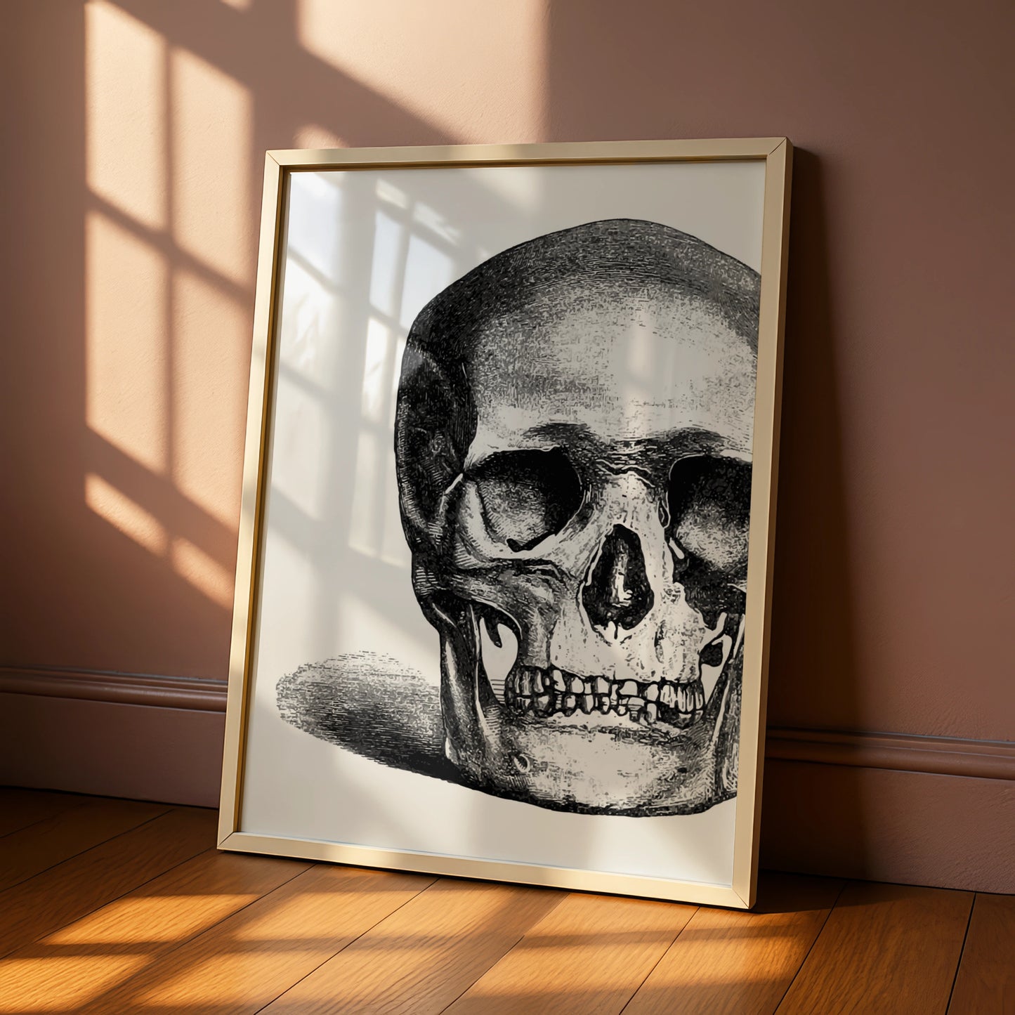 Halloween Skull Poster, Gothic Black White Skull Wall Art, Vintage Engraving Print