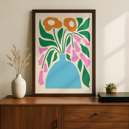 Maximalist Floral Vase Poster, Bold Botanical Wall Art, Colourful Flower Print, Eclectic Home Decor