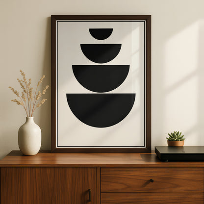Geometric Semicircle Art, Monochrome Wall Art, Minimalist Black White Poster, Abstract Shape Print