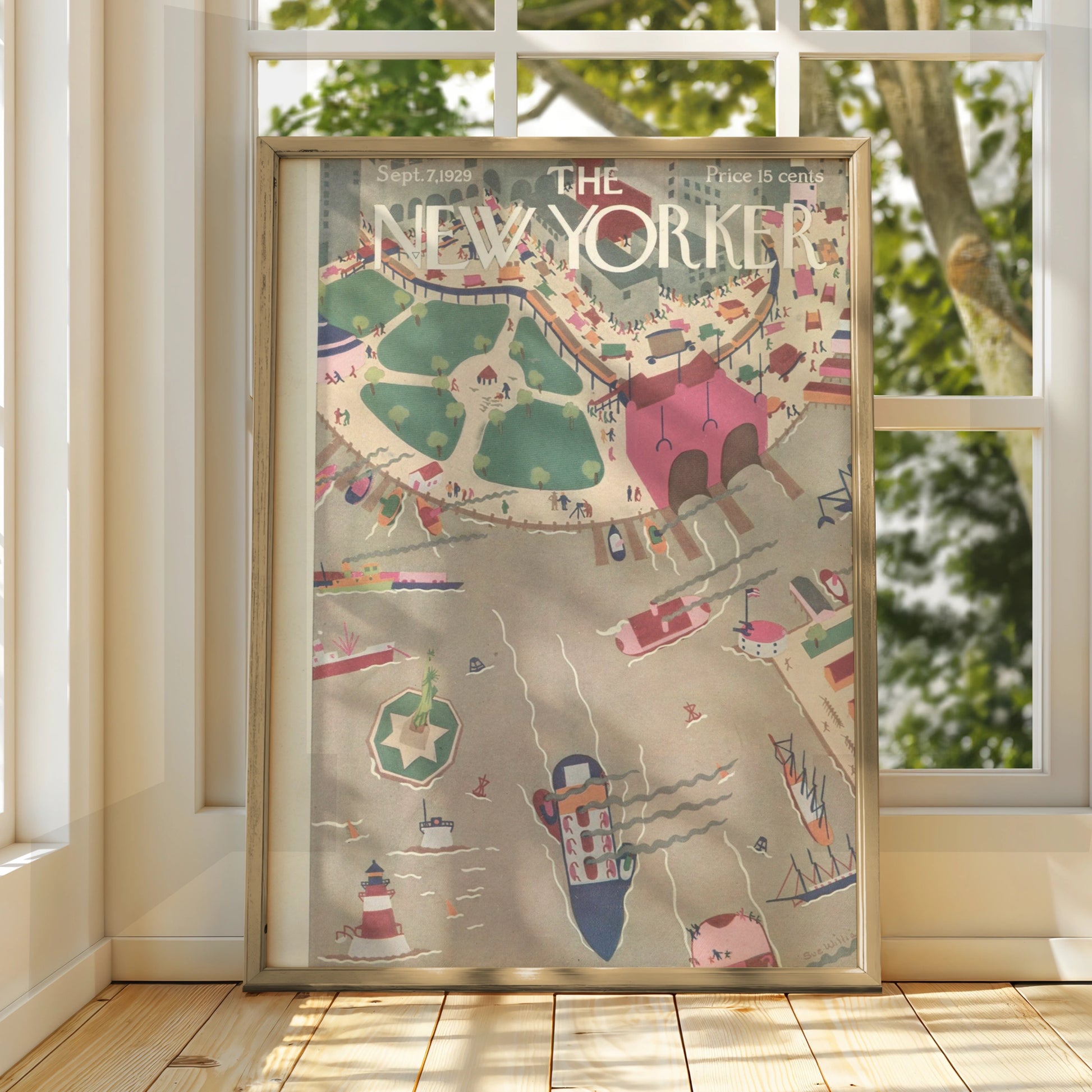 The New Yorker Sept 1929 Cover Poster, NYC Harbour Vintage Wall Art Print