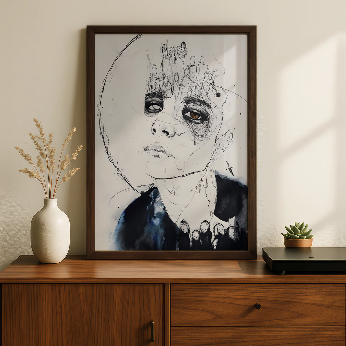 Abstract Portrait Wall Art, Monochrome Figure Print, Expressive Face Poster, Modern Black White