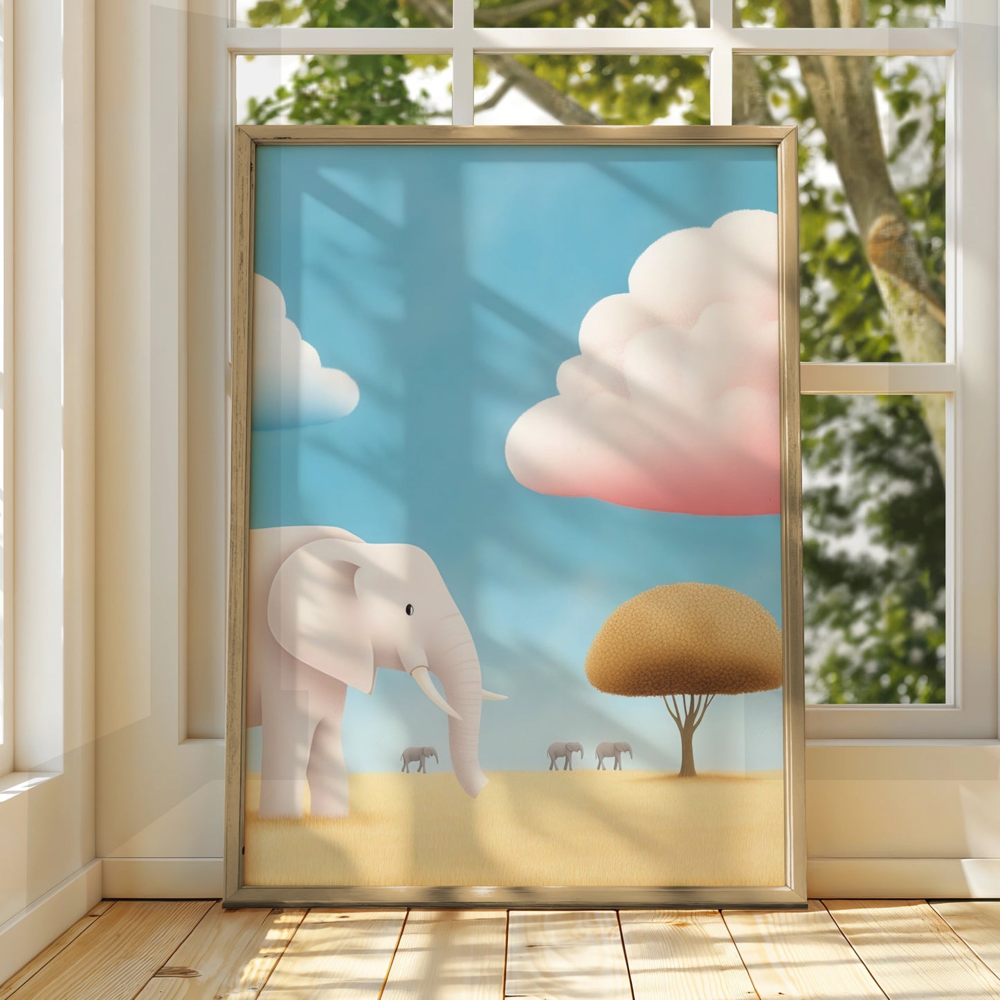 Elephant Nursery Wall Art, Safari Animal Print, Baby Room Poster, Pastel Kids Decor
