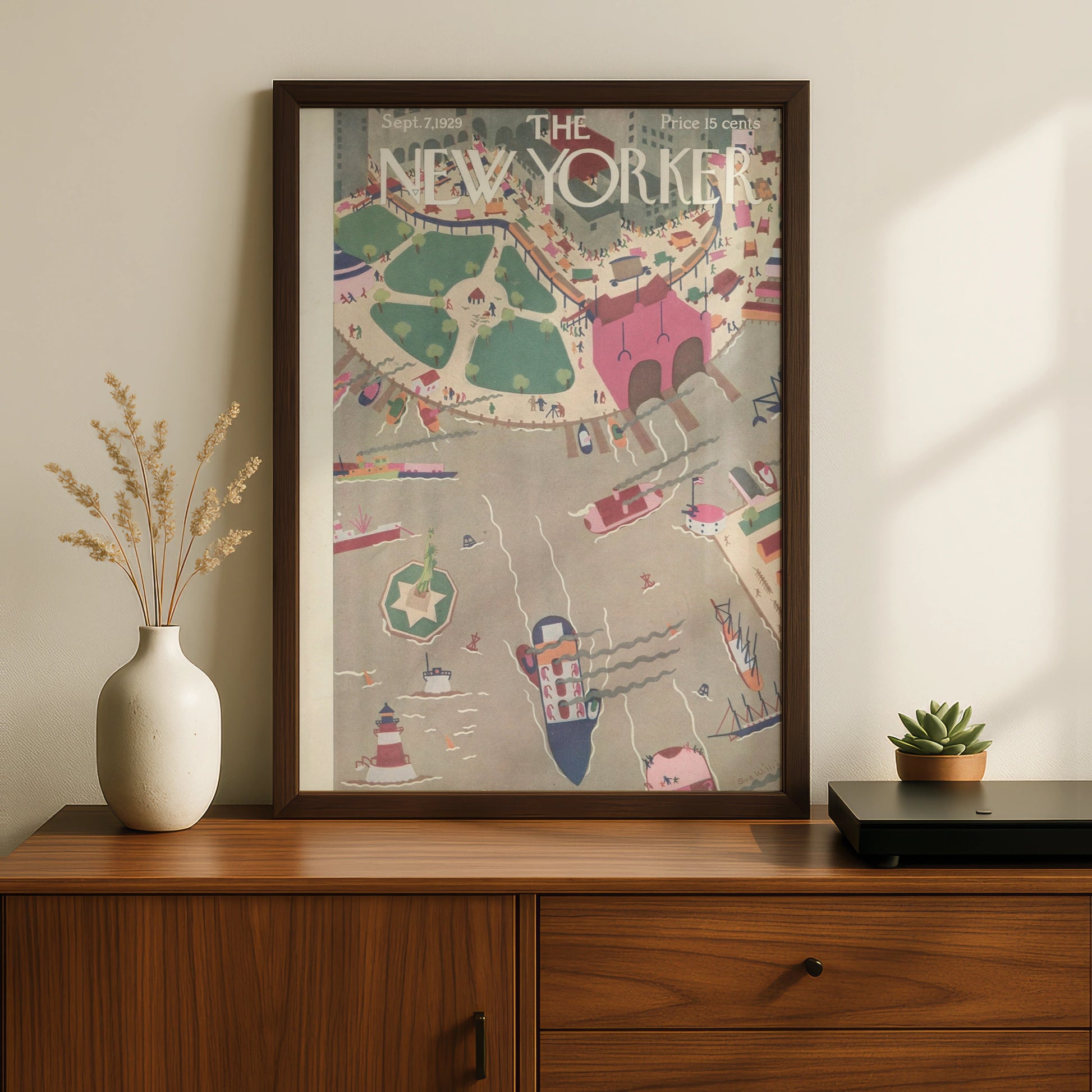 The New Yorker Sept 1929 Cover Poster, NYC Harbour Vintage Wall Art Print