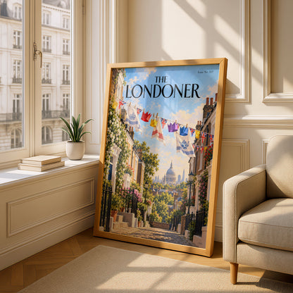 The Londoner Poster, London Street Wall Art, Union Jack Bunting Art Print, St Paul's Cathedral View