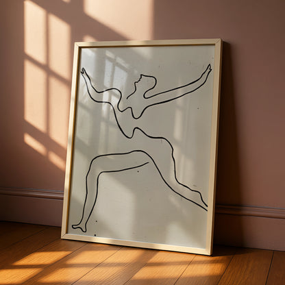 Dancing Figure Line Art, Monochrome Wall Art, Minimalist Print, Modern Black White Poster