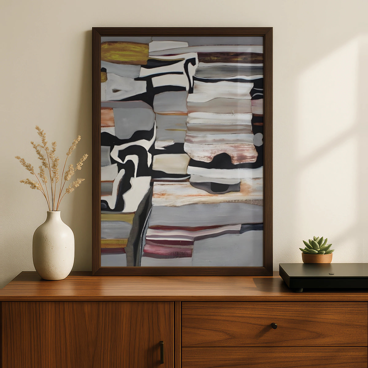 Modern Monochrome Abstract Wall Art, Black White Grey Neutral Poster, Contemporary Print