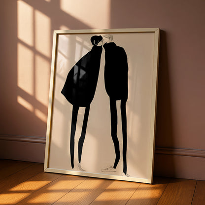 Kissing Couple Silhouette Print, Monochrome Wall Art, Minimalist Romantic Poster, Modern Neutral