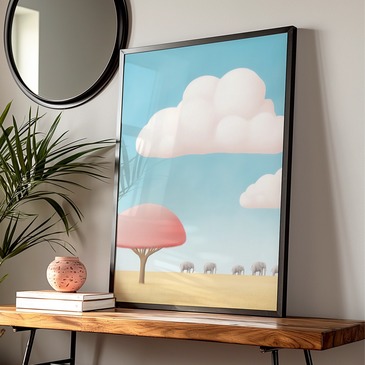 Elephant Nursery Wall Art, Safari Baby Print, Pastel Kids Room Poster, Cute Animal Decor