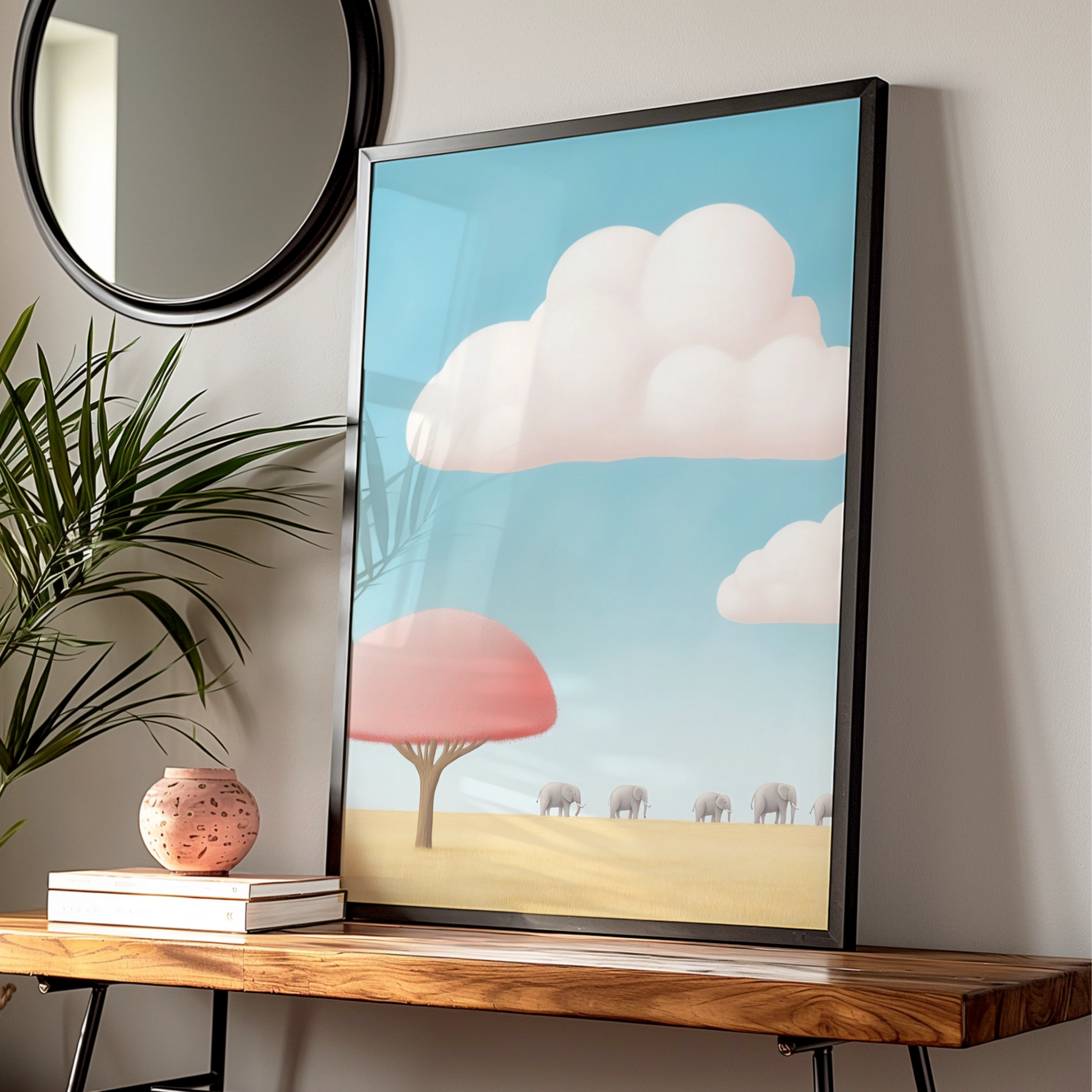 Elephant Nursery Wall Art, Safari Baby Print, Pastel Kids Room Poster, Cute Animal Decor