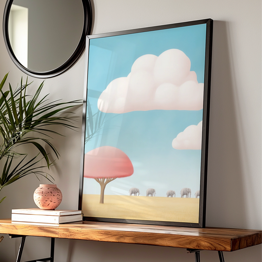 Elephant Nursery Wall Art, Safari Baby Print, Pastel Kids Room Poster, Cute Animal Decor