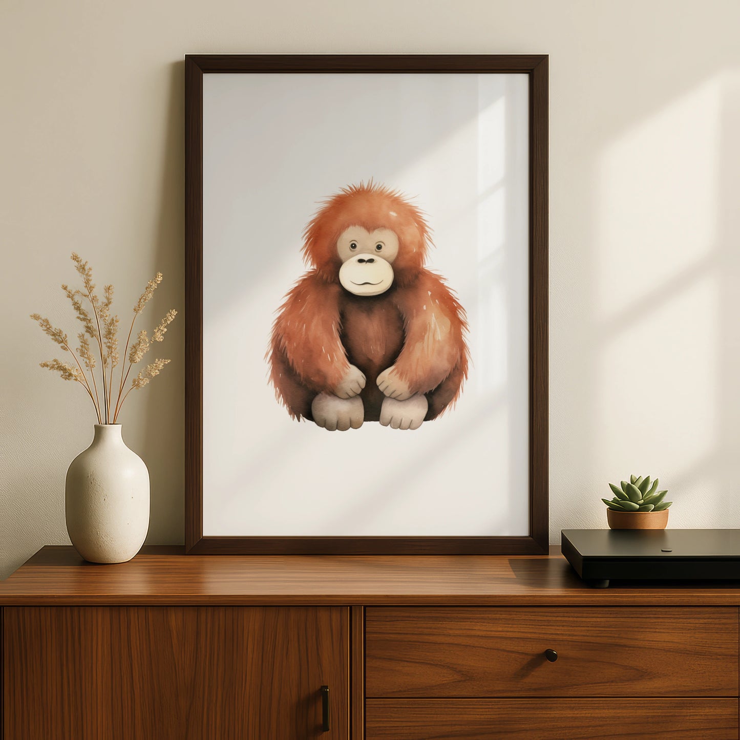 Cute Orangutan Nursery Wall Art, Baby Monkey Poster, Children's Animal Print, Kids Room Decor